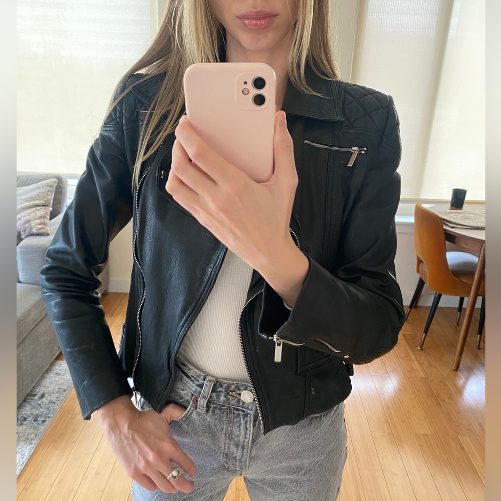 Karen Millen Black Leather Biker Jacket